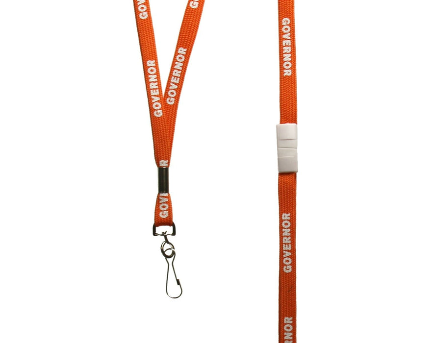 Orange lanyard pre-printed with Governor