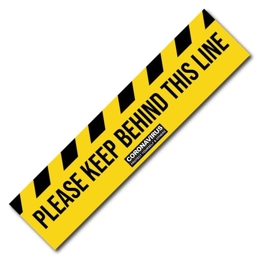 Please Keep Behind This Line, Social Distancing Floor Signage, Outdoor/Heavy Duty Usage - 275 x 1200mm