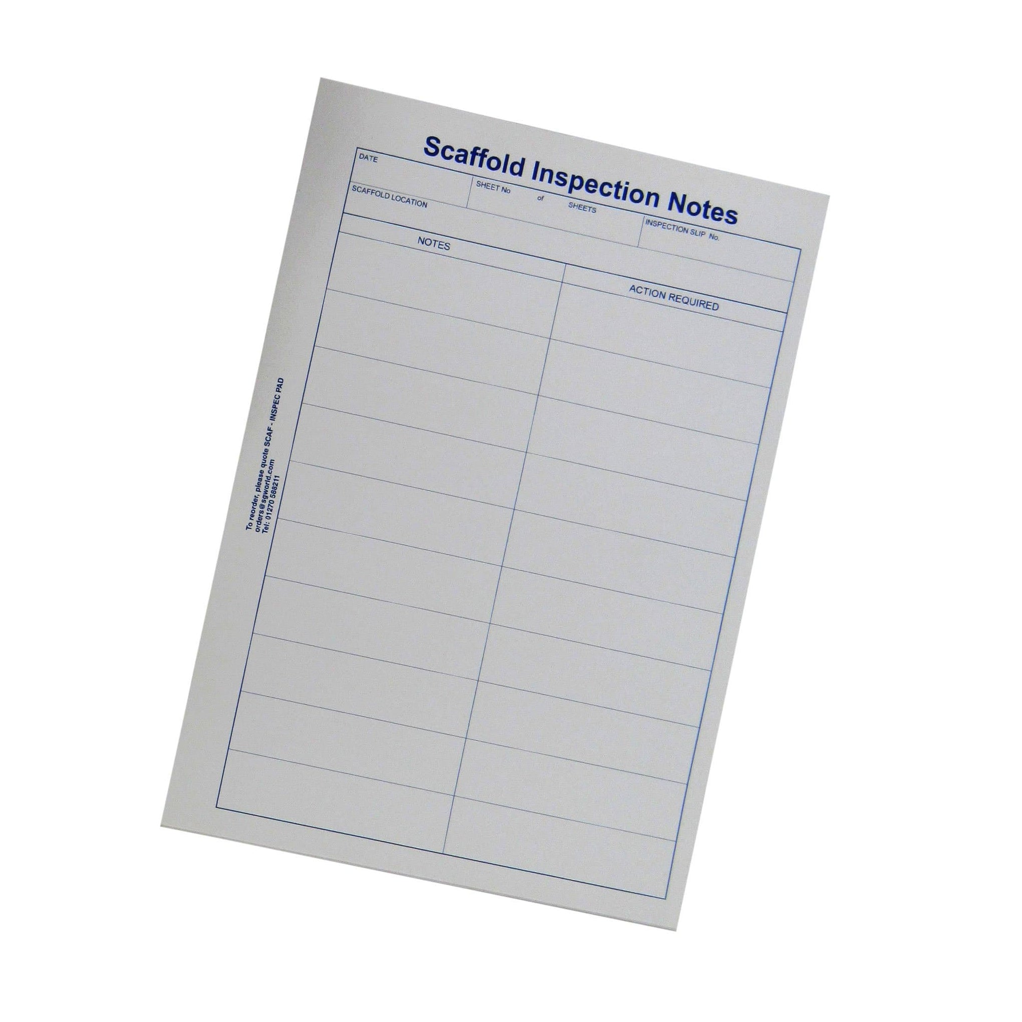 Inspction Note Scaffold Inspection Notes (Pad of 25) | SG World