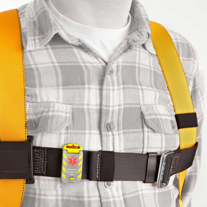 Worker Emergency ID Tag on harness